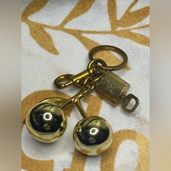 Louis Vuitton Authentic Padlock & Key with Gold Cherry Charm Keychain #322 - Picture 7 of 16